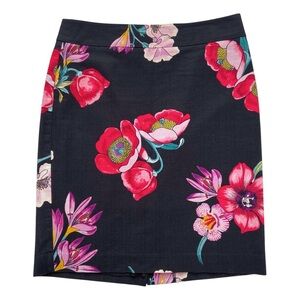 Ann Taylor Skirt Women’s Size 6 Cotton Blend Black + Multicolor Floral Pencil S